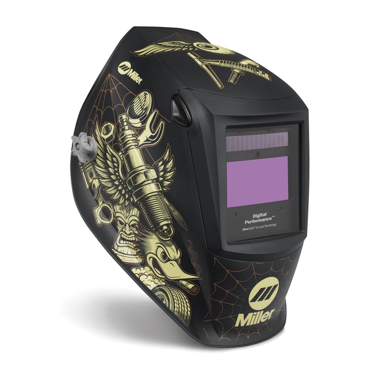 Miller Digital Performance Welding Helmet, ClearLight 4X Lens 402740 - Spark Plug, Gear Tiki Graphics.