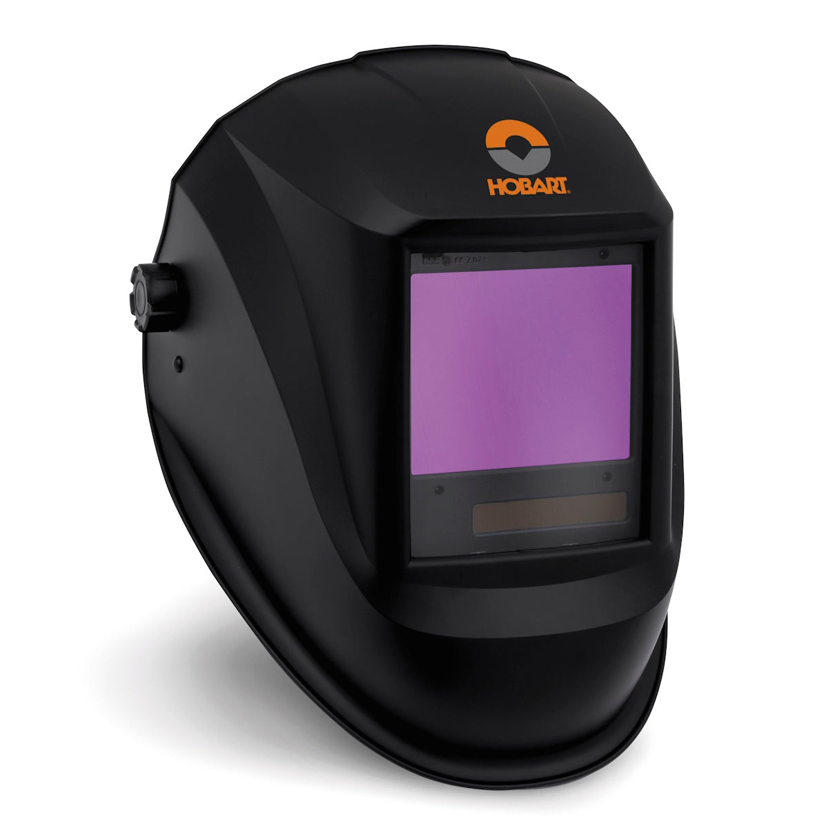 Miller Hobart PRO13 771030 welding helmet, black with auto-darkening lens and orange logo on top.
