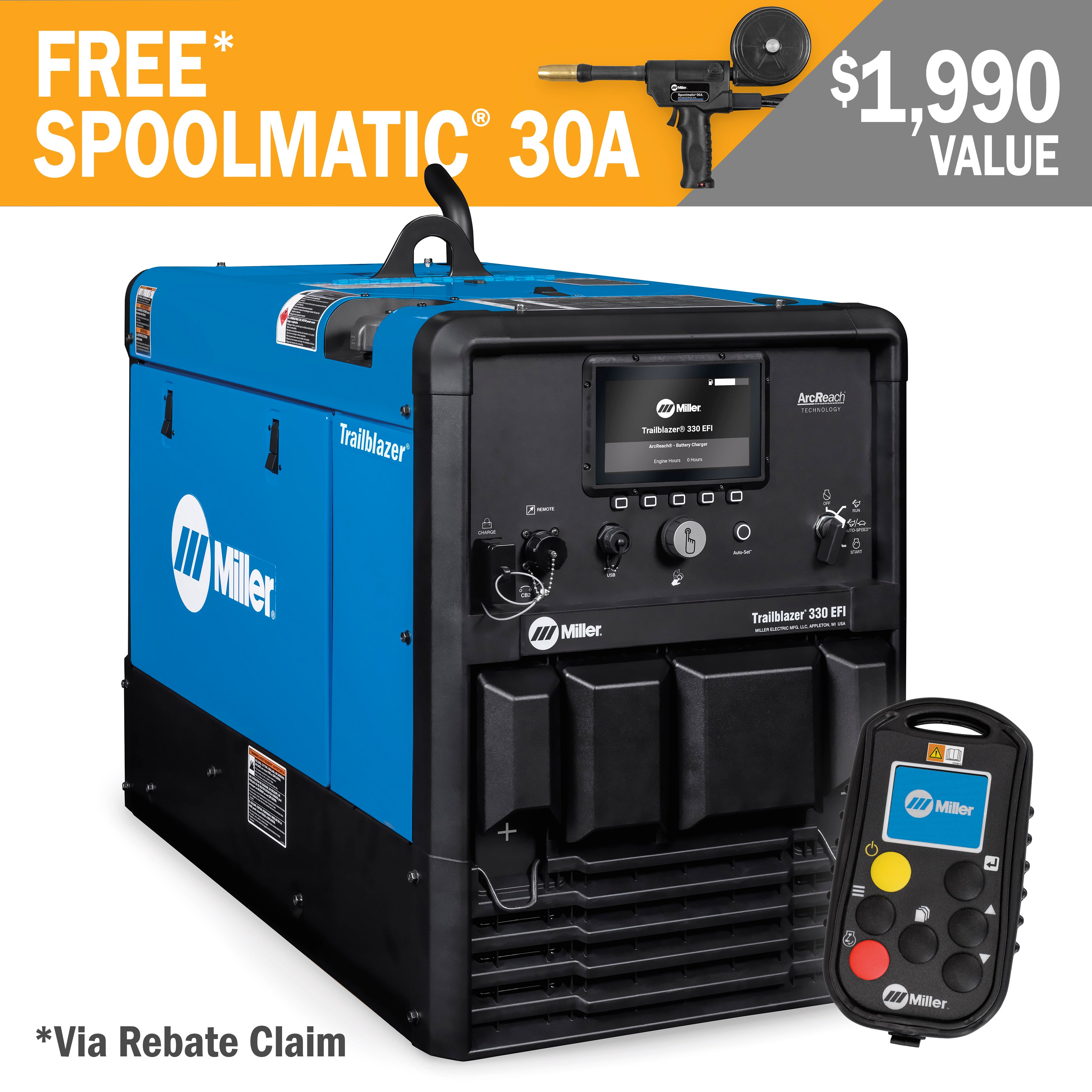 Miller Trailblazer 330 EFI Welder/Generator w/Excel Power, WIC, and