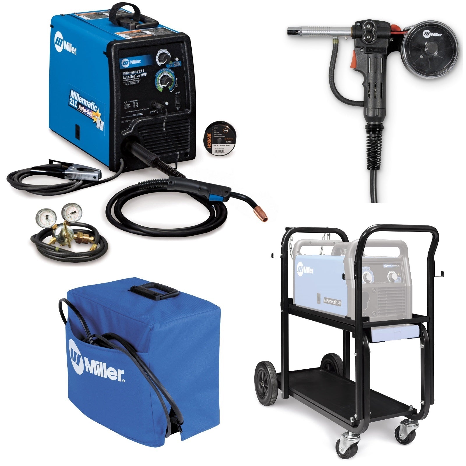 Miller Millermatic 211 with Cart, Spool Gun and Cover (951651, 195149, 300371)
