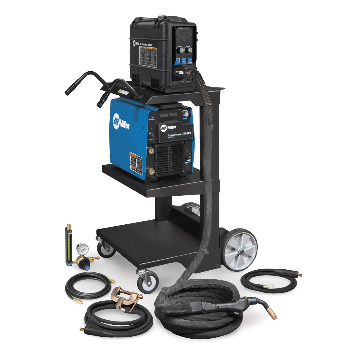 Miller AlumaPower 350 MPa MIG Welder, Feeder, 25-ft Gun, MIG Kit, and Cart (951833)