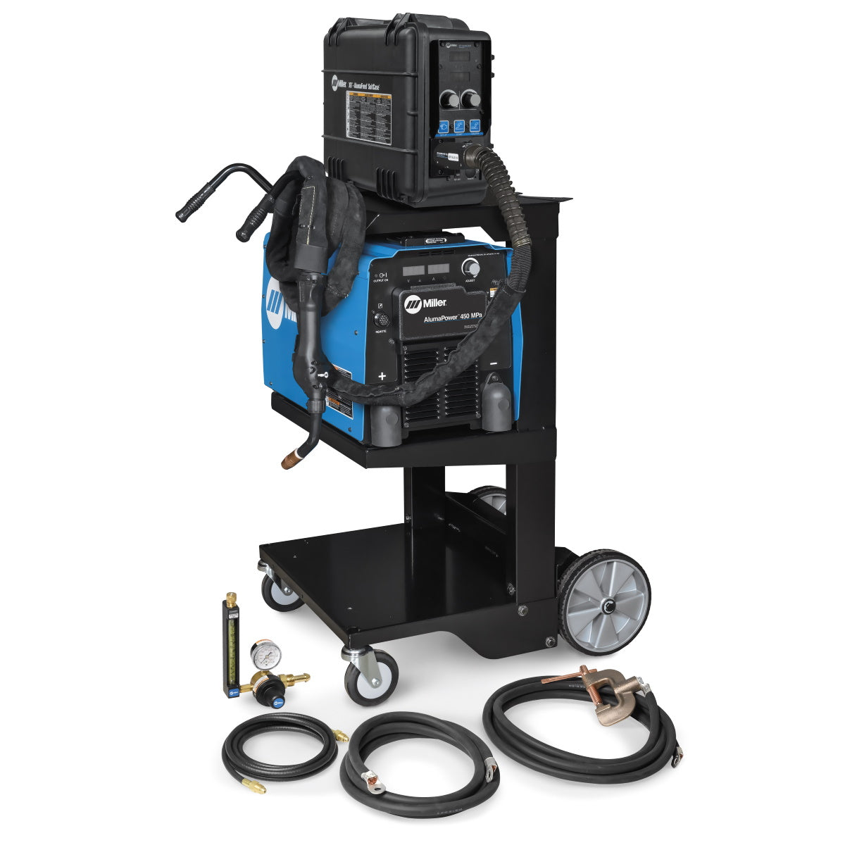 Miller AlumaPower 450 MPa MIG Welder with Feeder, 25-ft XR Gun, MIG Kit, and Cart (951840)