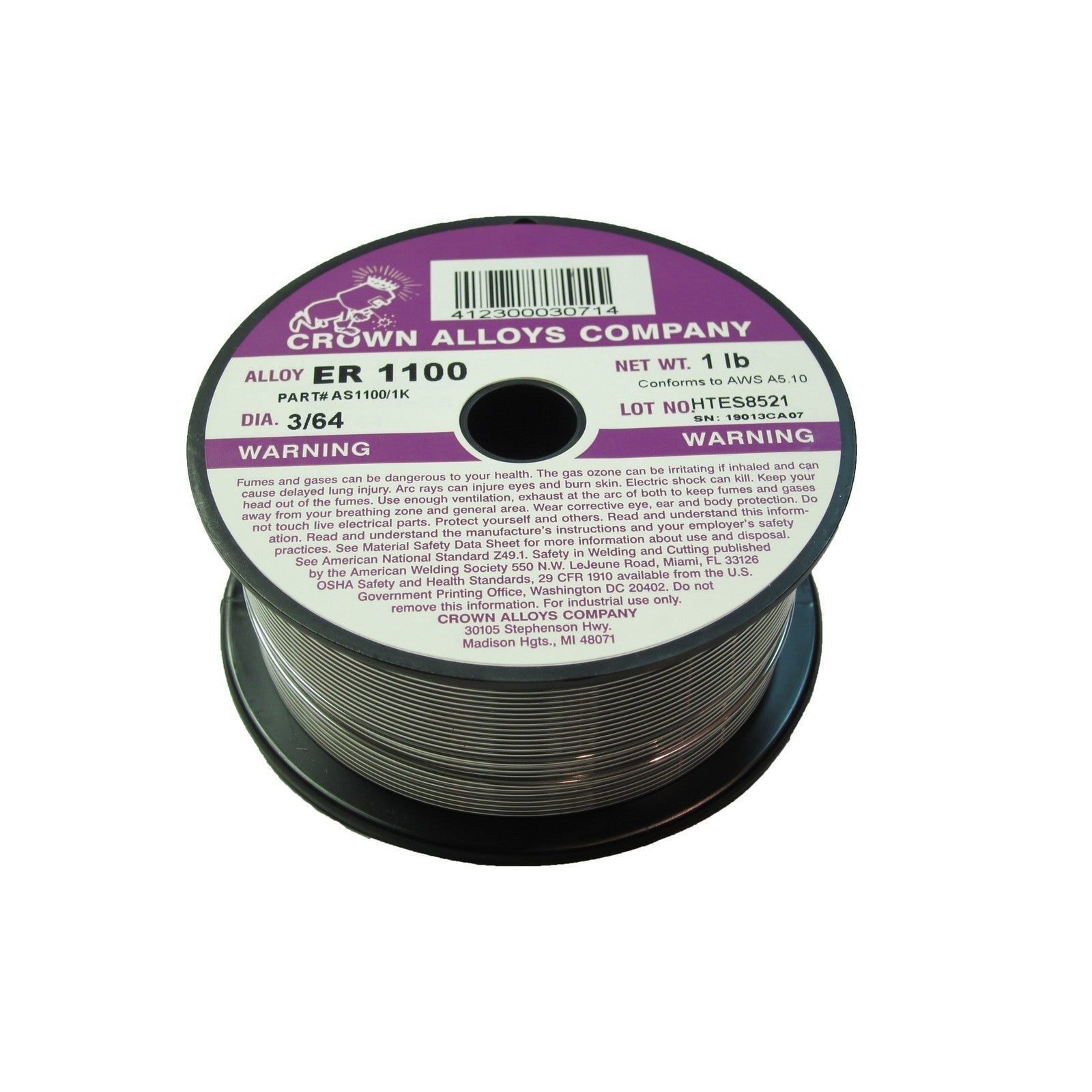 Crown Alloy 3/64 x 1# ER 1100 Aluminum MIG 1 lb SPOOL (AS1100/1K)