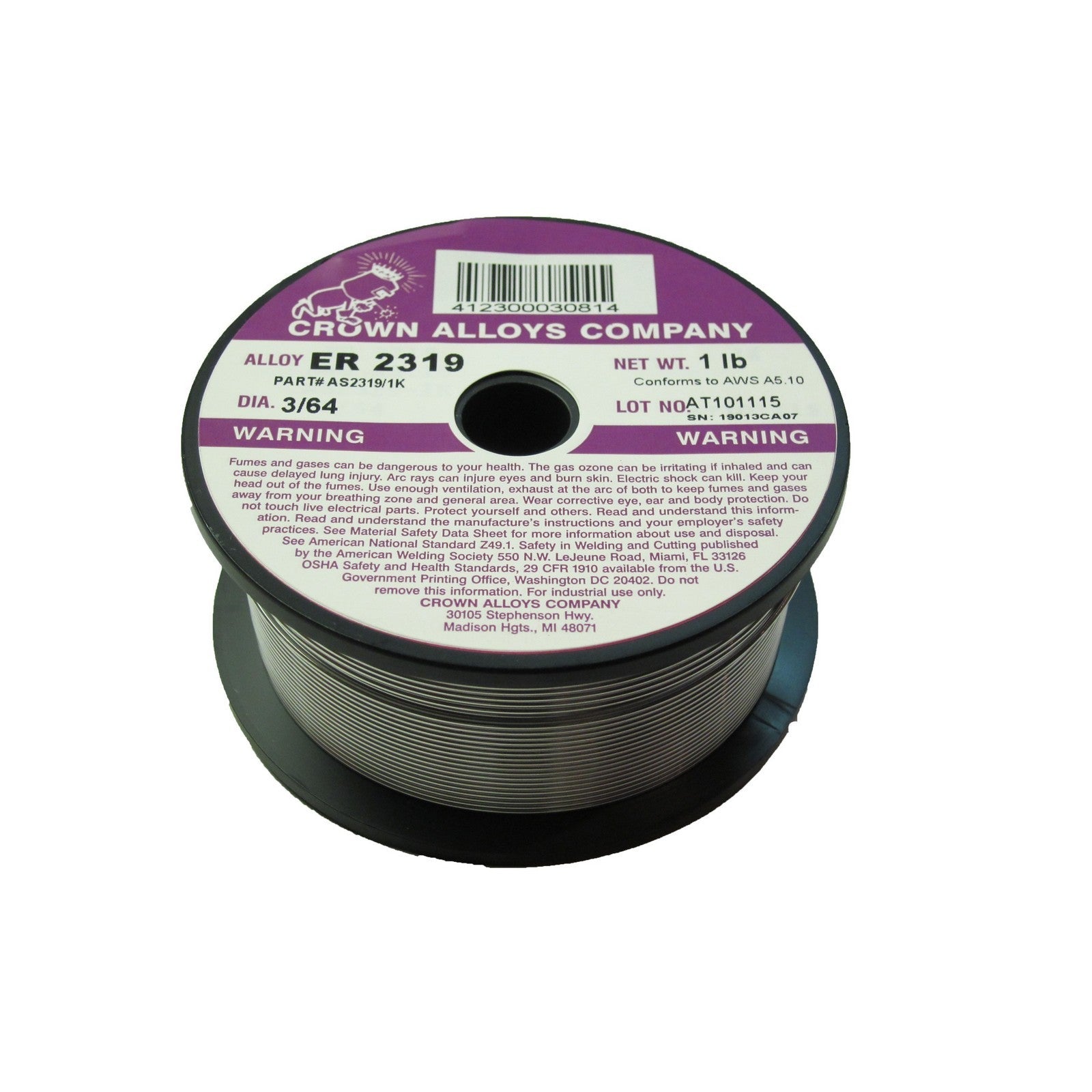 Crown Alloy 3/64 x 1# ER 2319 Aluminum MIG 1 lb SPOOL (AS2319/1K)