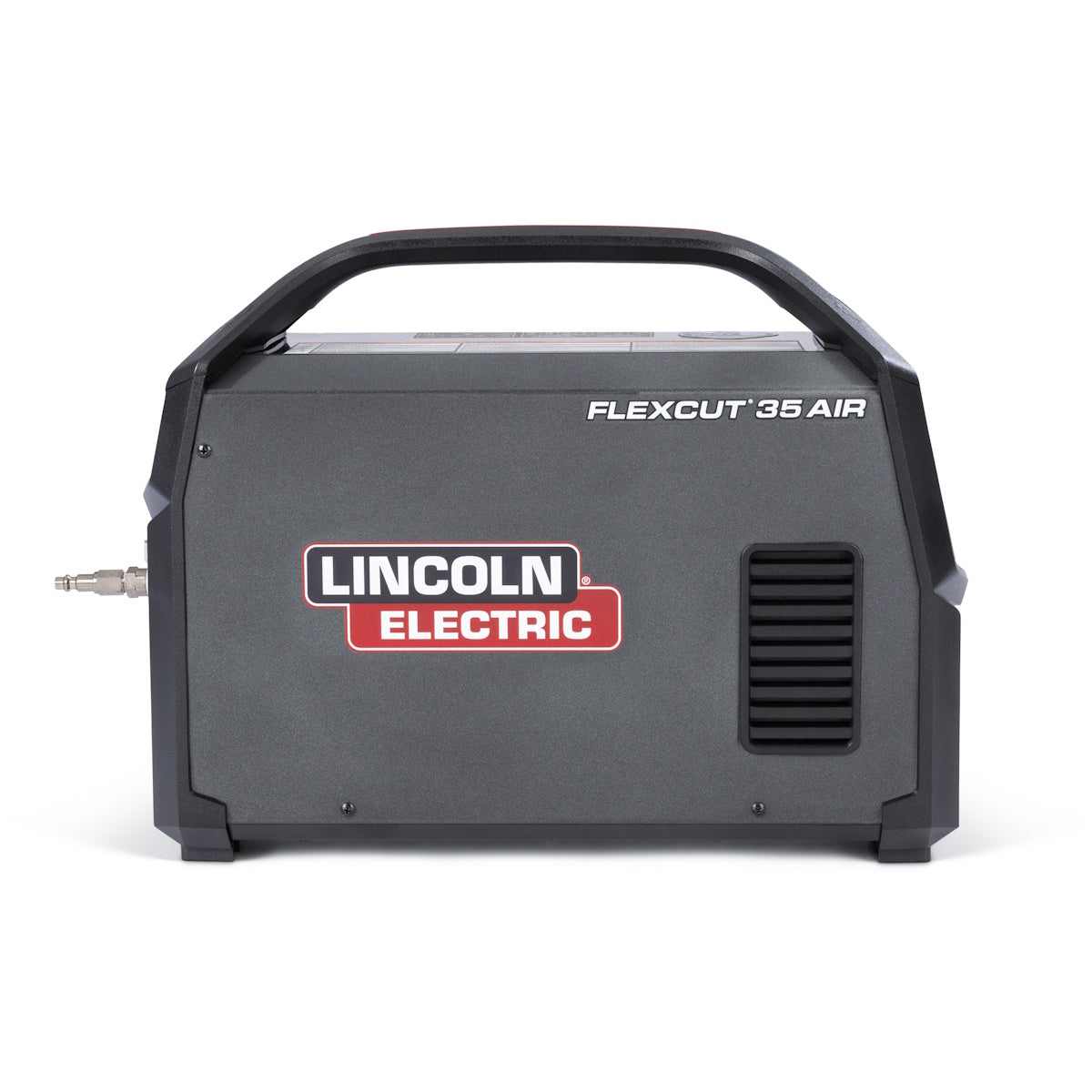 Lincoln FlexCut 35 AIR Plasma Cutter w/12.5 Ft Hand Torch K5822-H, black design, handle on top, side vents visible.
