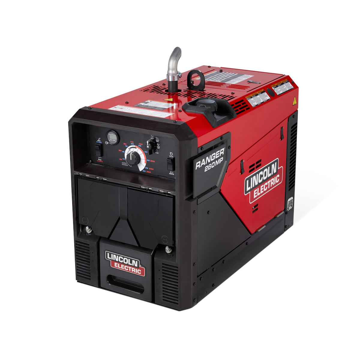 Lincoln Ranger 260MP, compact engine-driven welder with control panel and exhaust pipe visible on the unit.