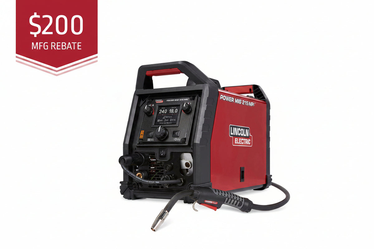 Lincoln Power MIG 211i K6080-1—200 MFG rebate FREE COVER, both in bold at corners. Lincoln Power MIG 211i as keyword.