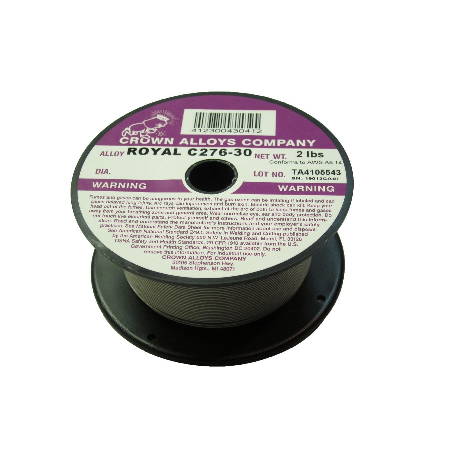 Crown Alloy 1/16 x 2# ROYAL C276-30 Nickel-Chromium-Moly (ER NiCrMo-4) MIG 2 lb SPOOL (RSC276/1L)