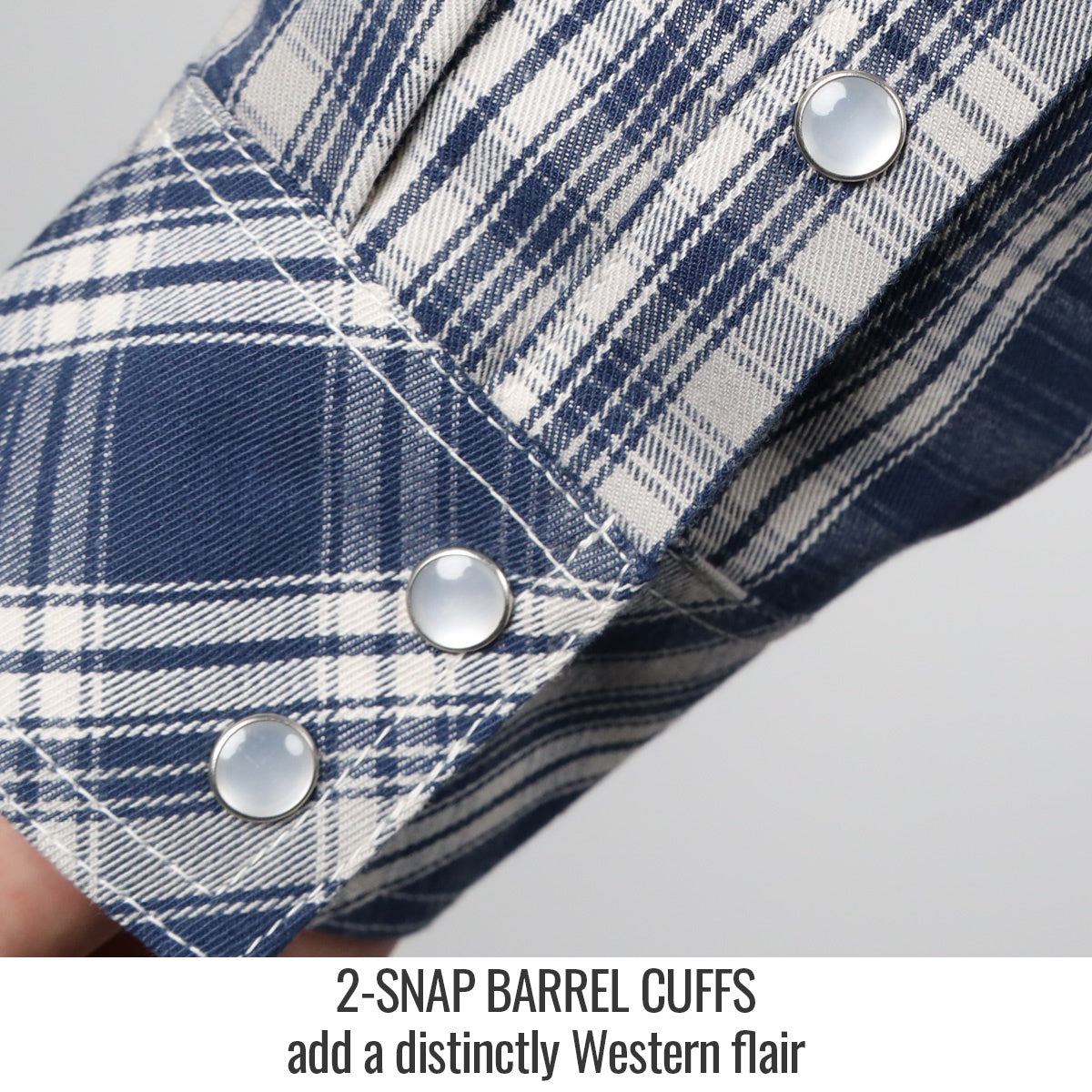 snap barrel blue plaid cotton work shirt
