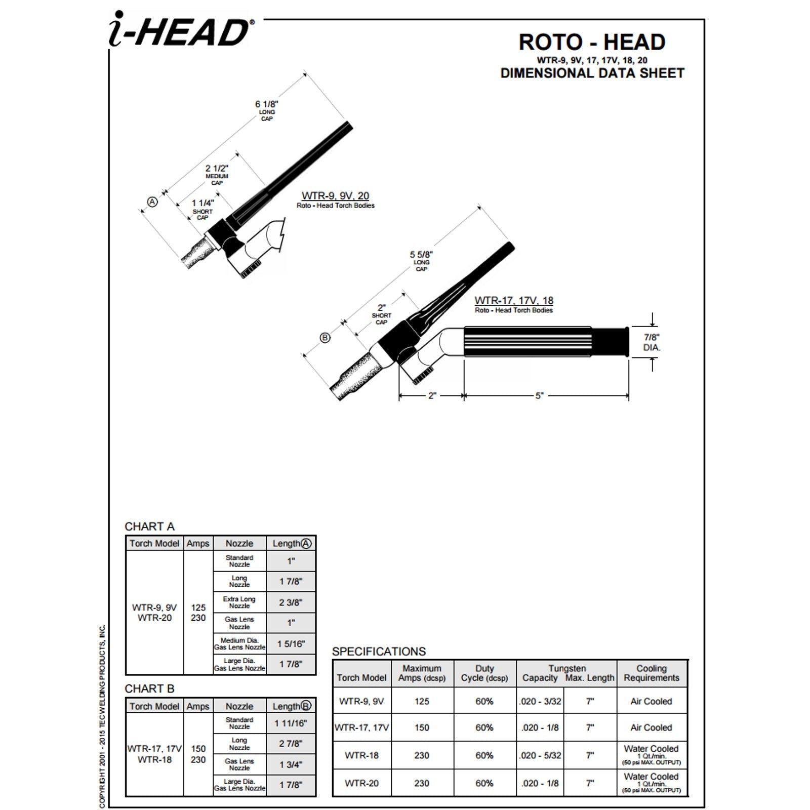 Weldtec 150A, 25Ft Air-Cooled I-Head Roto-Head TIG Torch (WTR-17-25R)