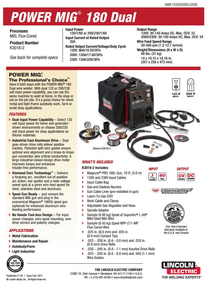 Lincoln Power MIG 180 Dual MIG Welder Package (K3018-2)