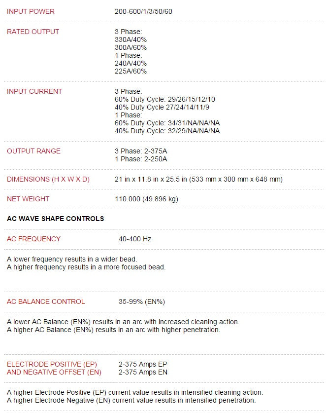 Lincoln Aspect 375 AC/DC TIG Welder (K3945-1)