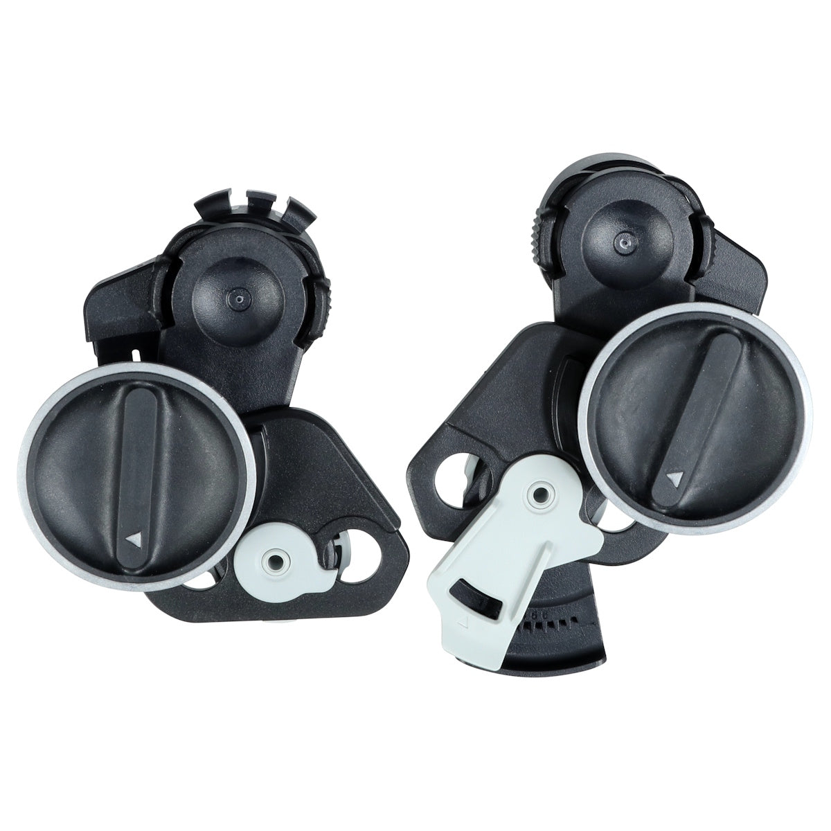 3M Speedglas G5 Pro Helmet Adapter X5000 Series: Two black and gray wheel locks with circular dials, compatible accessory.