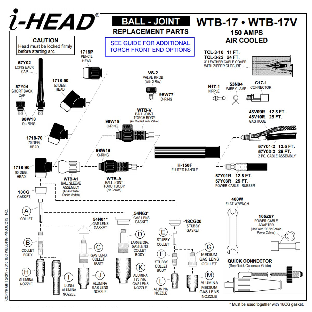 Weldtec I-Head 17 Series Ball-Joint Tig Torch (WTB-17)
