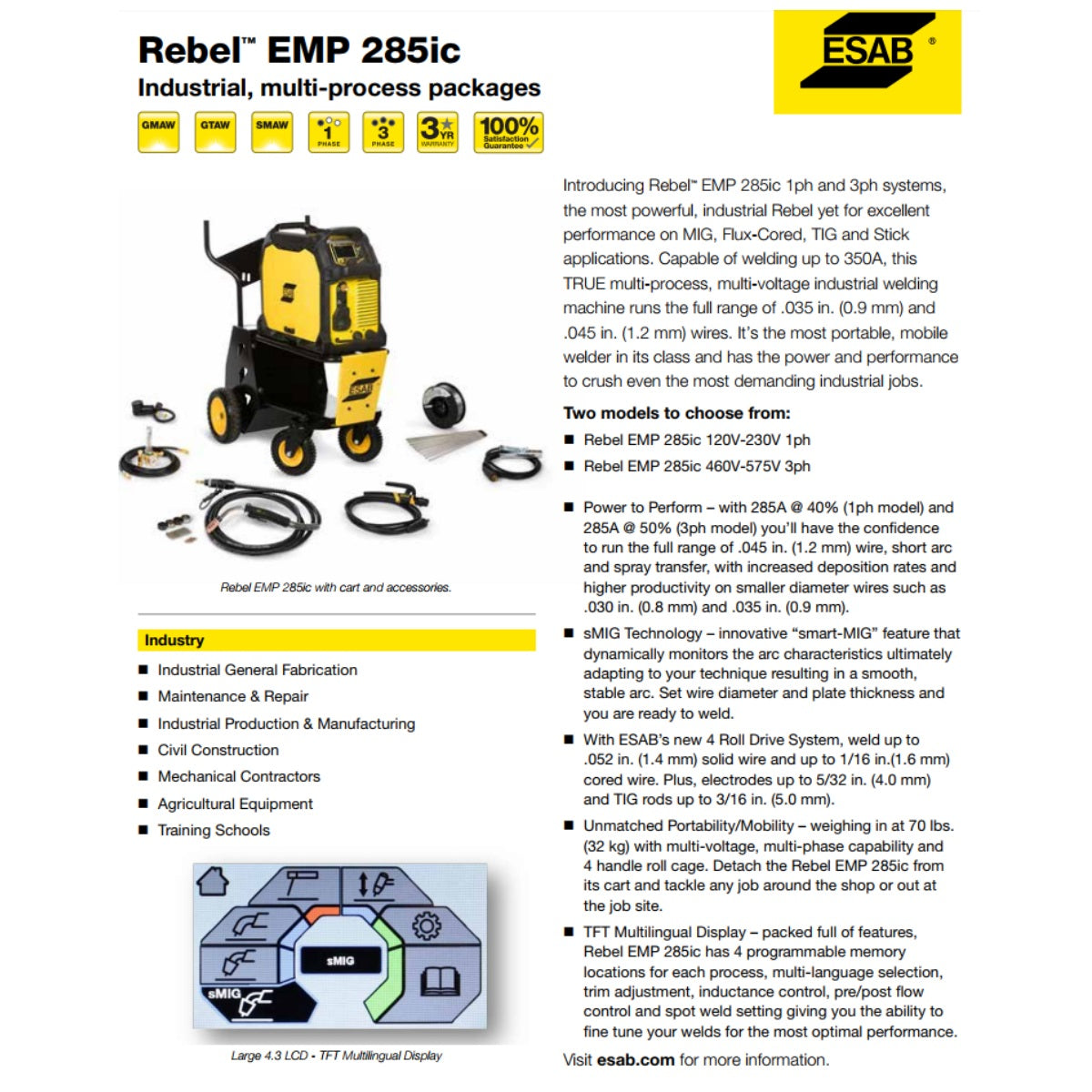 Esab Rebel EMP 285ic Mig/Stick/Tig Welder 1PH (0558102554)