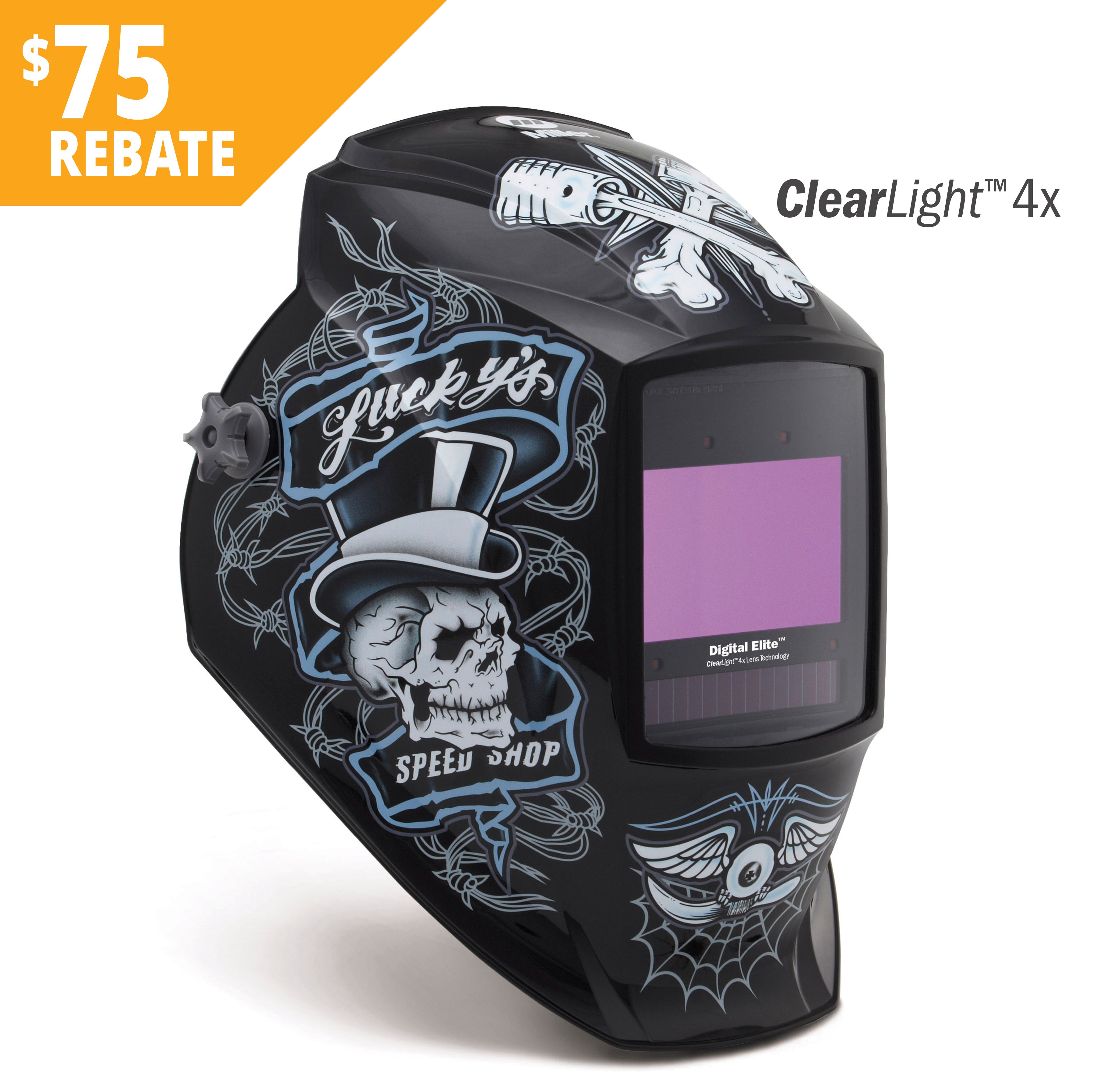 4x motorcycle helmet Miller Digital Elite Lucky's Speed Shop Welding Helmet w/ClearLight 4X Lens for sale (296766)