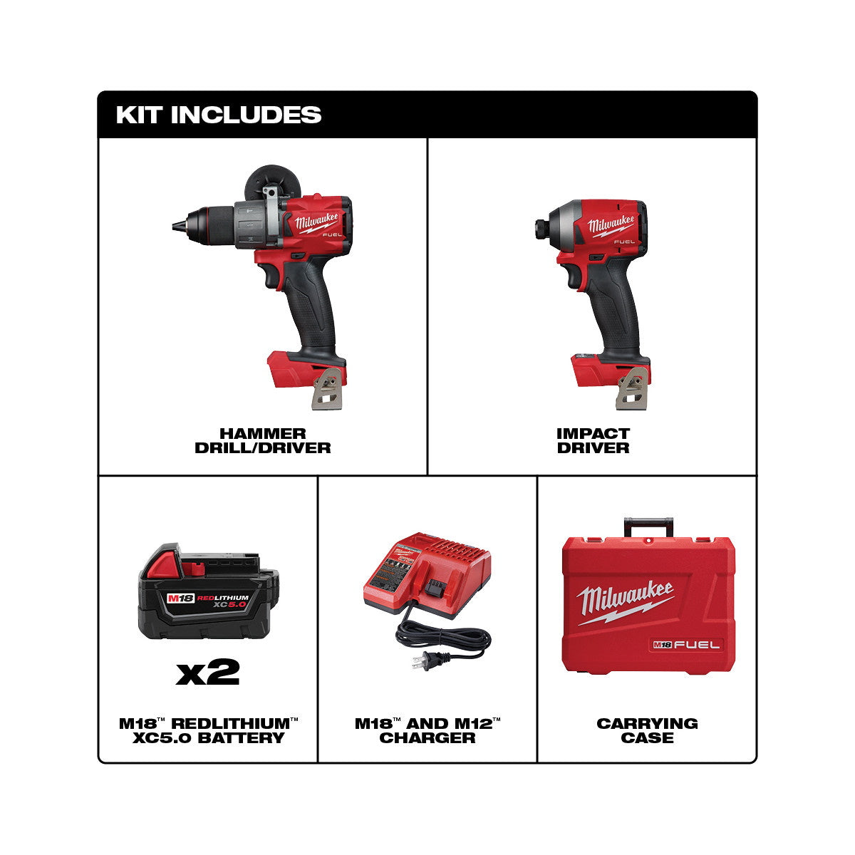 Milwaukee M18 FUEL Brushless Hammer Drill / Impact 2-Tool Combo Kit (2997-22)