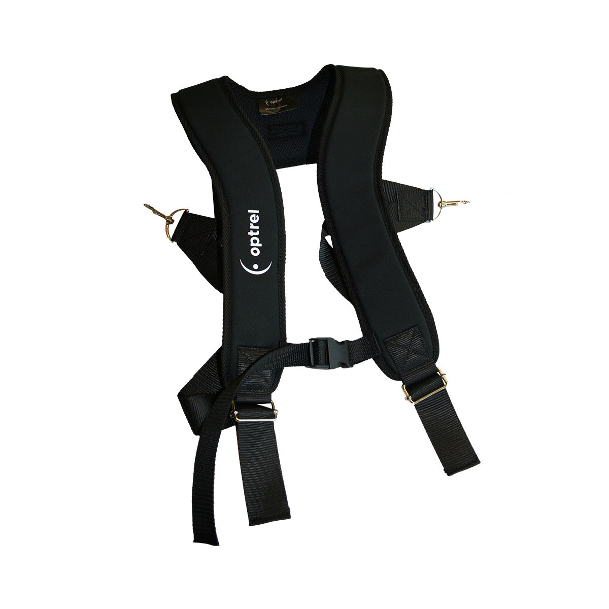 Optrel e3000X PAPR Shoulder Harness 4551.040 displayed with straps, buckles, and clips on a white background.