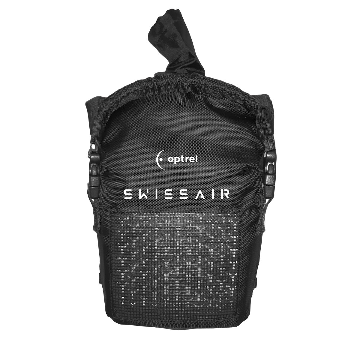 Optrel Swiss Air Protective Cover: mesh front, side clips, drawstring top, IP54 rated for splash and dust protection.