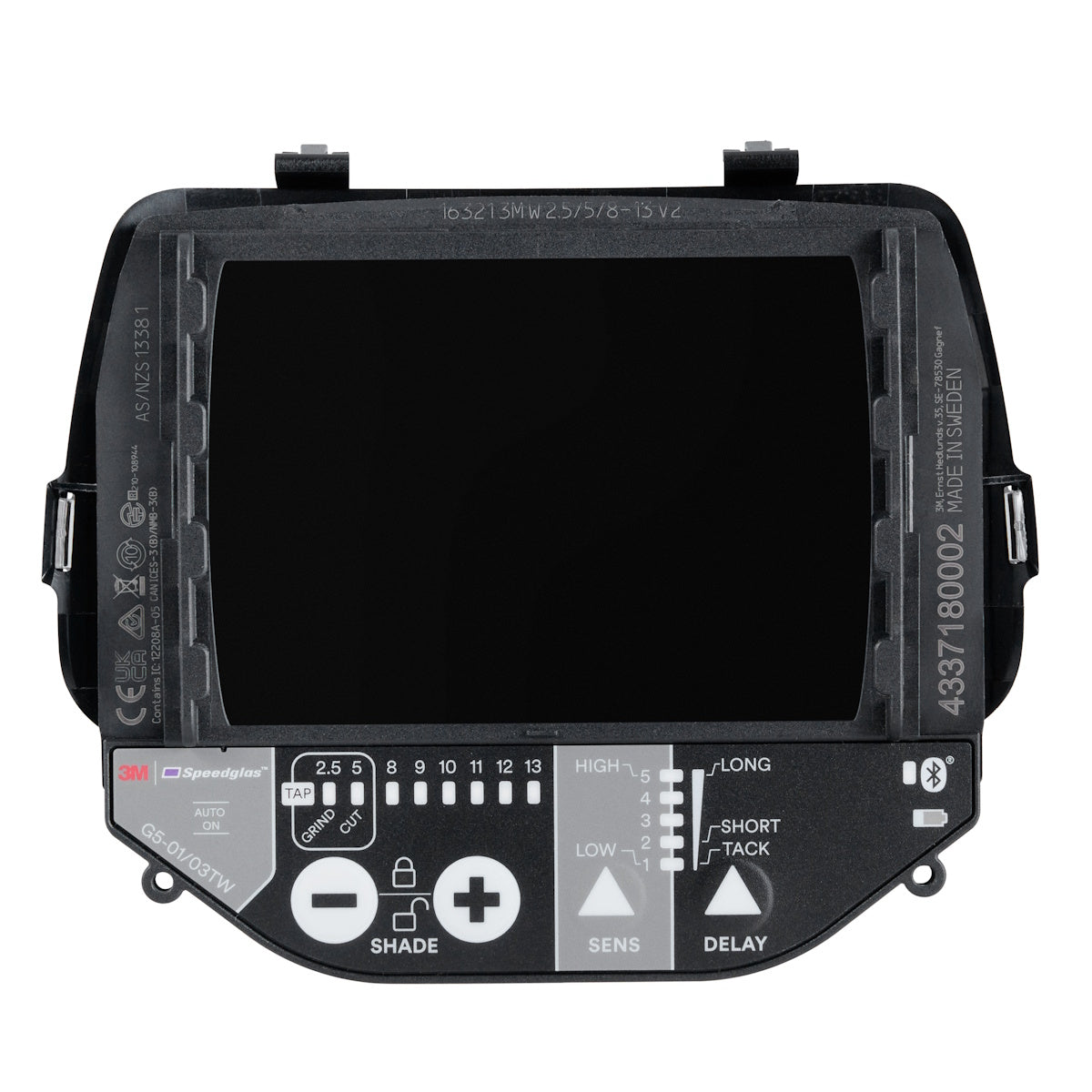 3M Speedglas G5-03 Pro Tack Welding Helmet 10-0100-30TW, front view, showing digital control panel display.