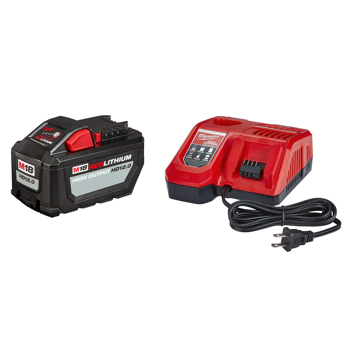 Milwaukee M18 Redlithium High Output HD12.0 Battery Pack w/Rapid Charger (48-59-1200)