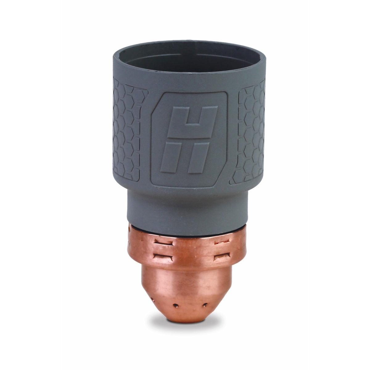 Hypertherm Smart SYNC HYAMP Mechanized Cartridge 528161 nozzle, gray/copper, textured grip, SYNC compatible.