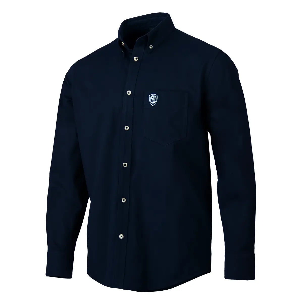 Tillman FreedomFlex Casual FR Navy Work Shirt 6520: a navy flame resistant long-sleeve button-down with a chest pocket.