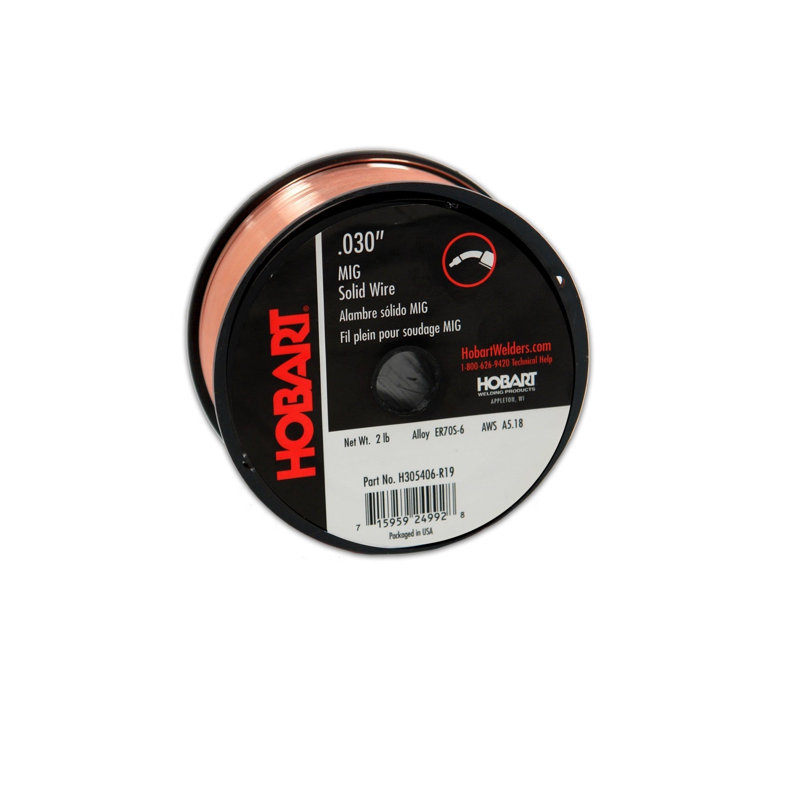 Hobart ER 70S6 MIG Wire .030 X 2 Lb (4") Spool