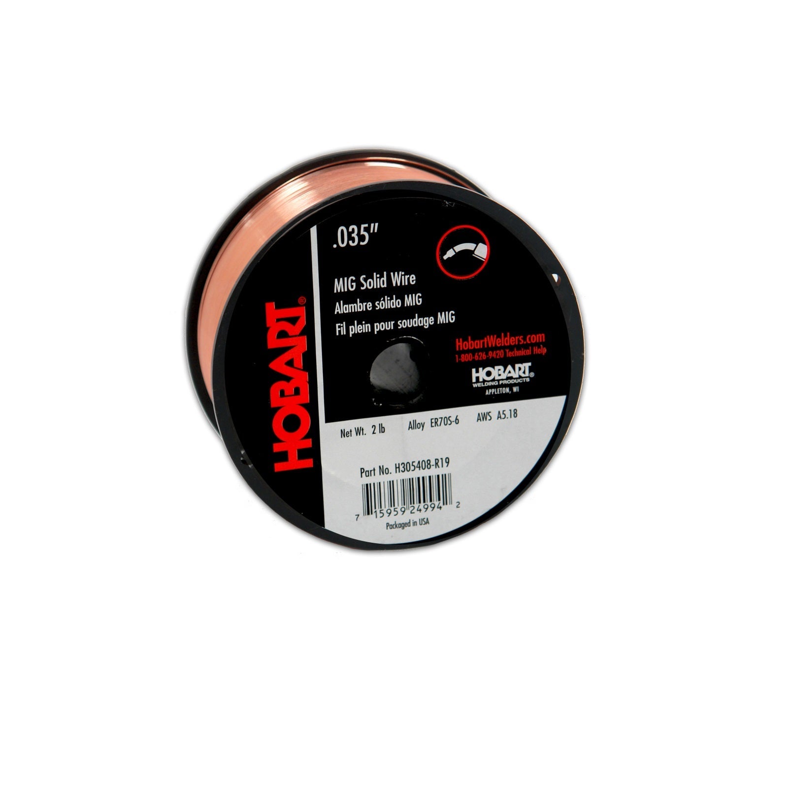 Hobart ER 70S6 MIG Wire .035 X 2 Lb (4") Spool