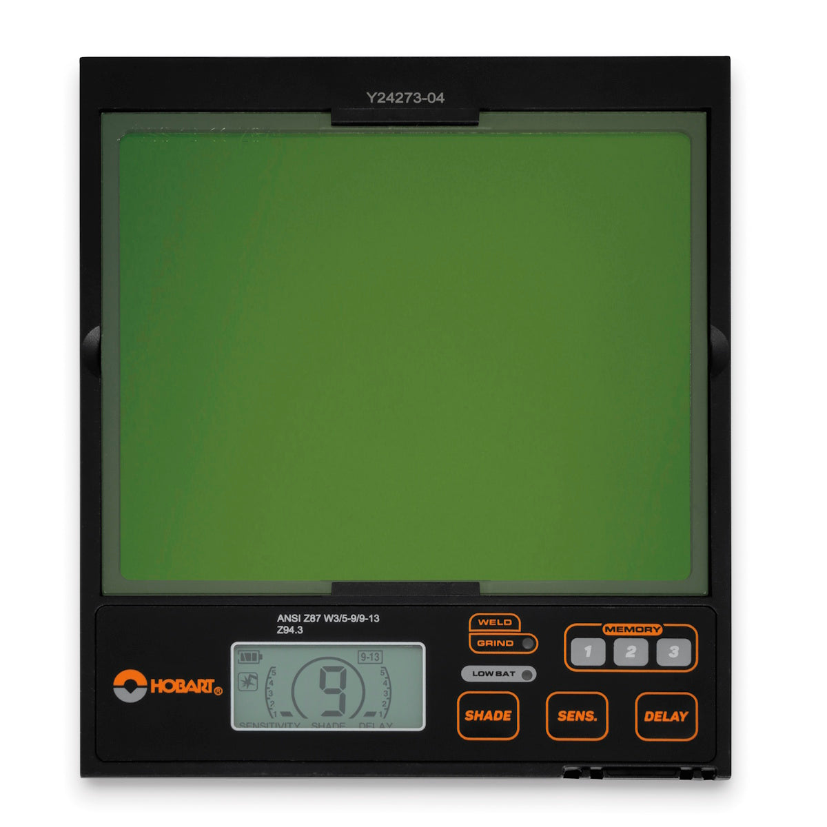 Miller Hobart PRO13 Black Welding Helmet 771030 features PureColor lens, green window, digital display, and controls.