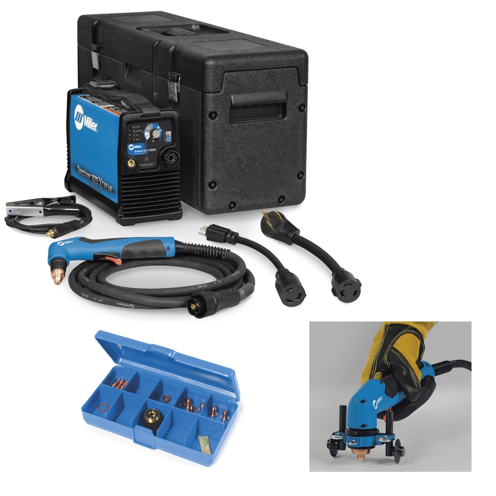 Miller Spectrum 625 X-Treme Plasma Cutter with 12 ft. Torch (907579), Consumables and Roller Guide