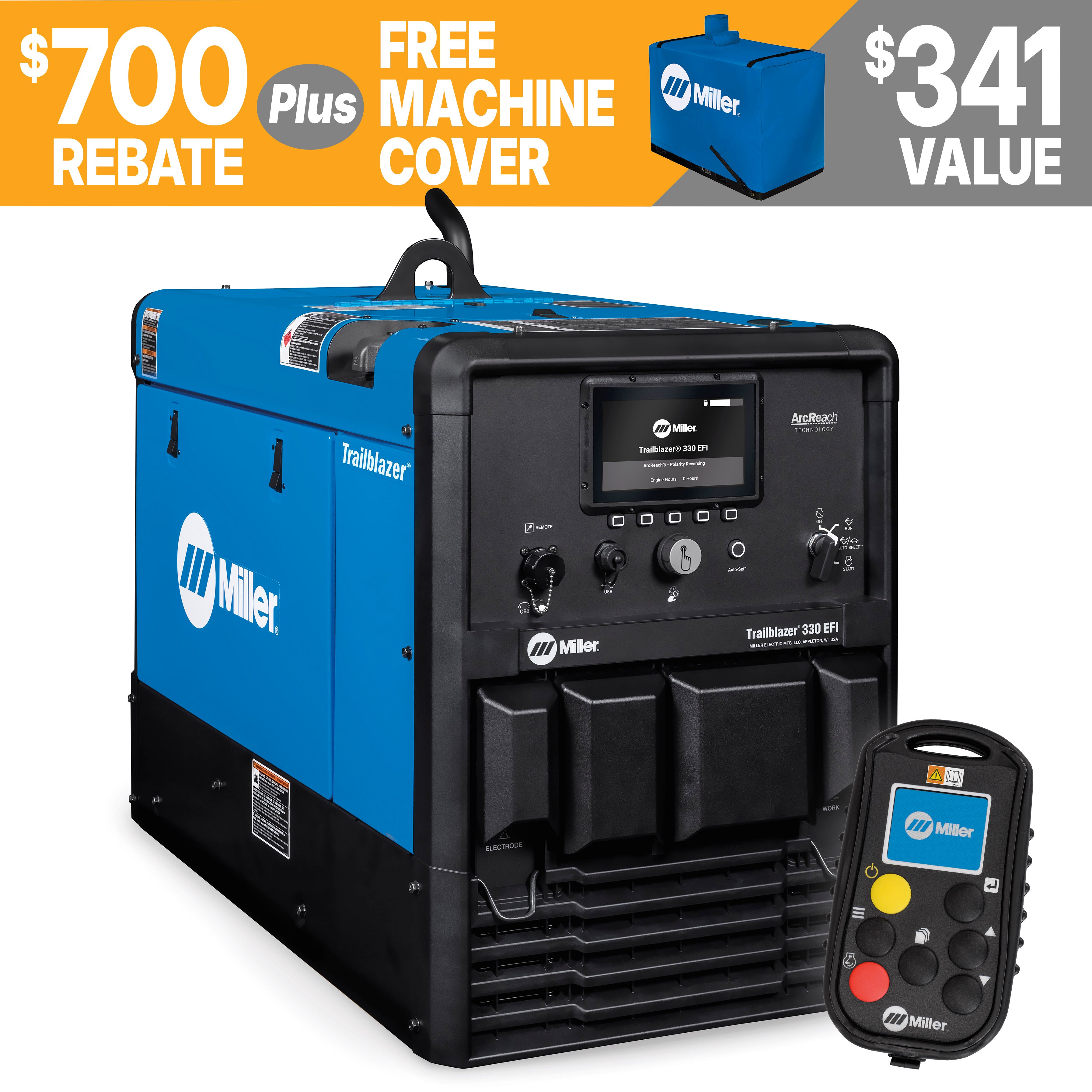 Miller Trailblazer 330 EFI Welder/Generator w/Excel Power, WIC, and Polarity Reversing (907832006)