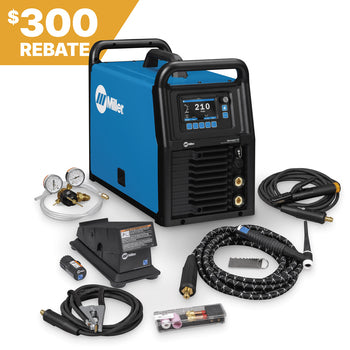 Miller Syncrowave 212 AC/DC TIG Welder; Wireless Foot Control shown, 300 rebate notice at top left.