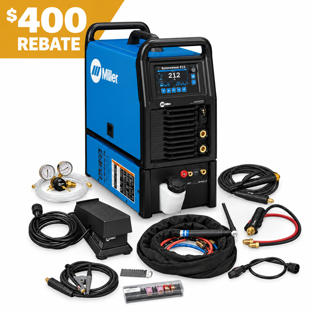 Miller Syncrowave 212 AC/DC TIG Welder 951000201 with accessories, water cooled; 300 rebate label at top left.