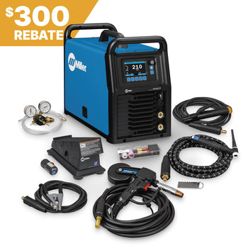 Miller Syncrowave 212 AC/DC TIG Welder; Spoolmate 150; Wireless Foot Control; 300 rebate banner upper left.