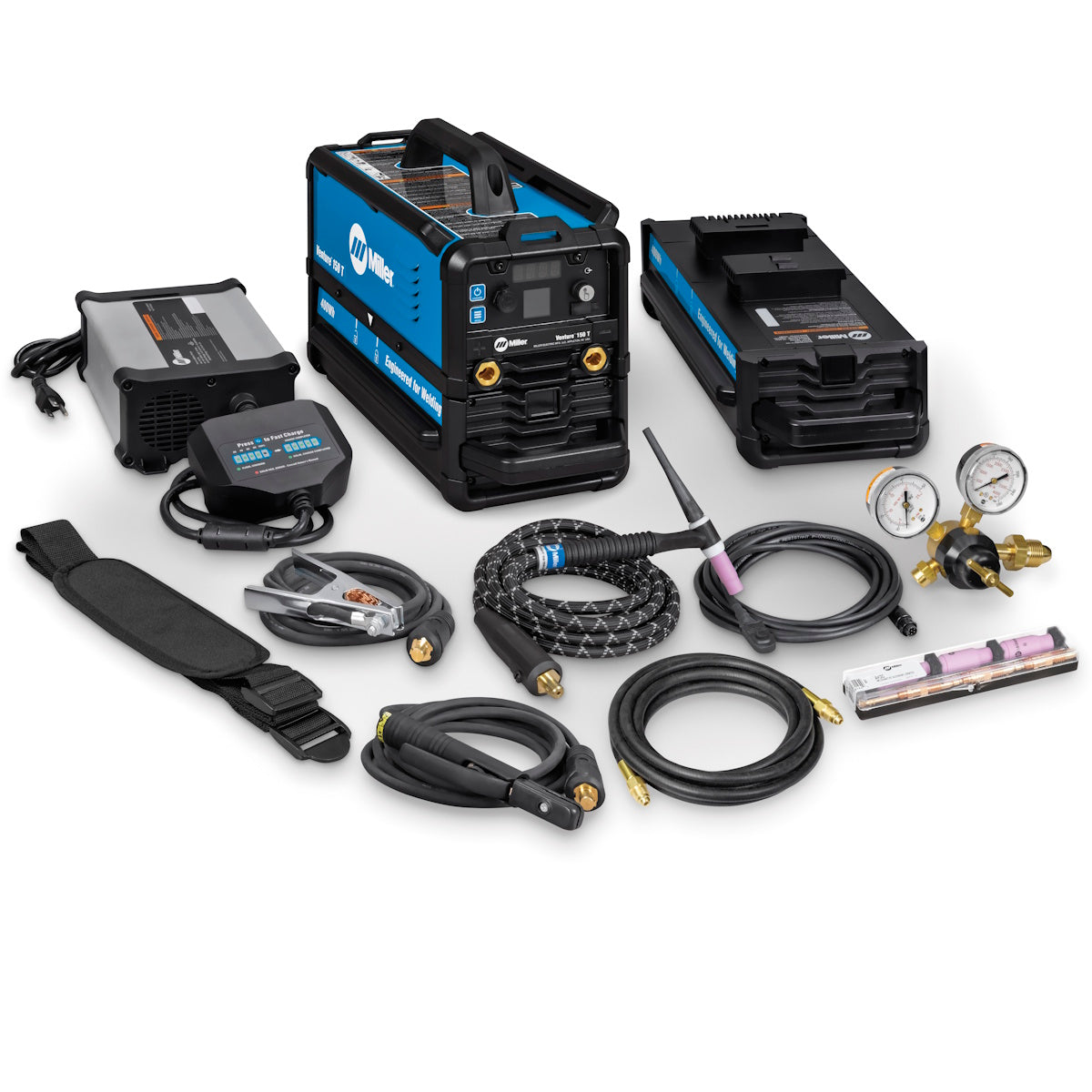Miller Venture 150 T Battery Powered TIG/Stick Welder w/TIG Kit  2 Batteries 951000257 shown with included accessories.
