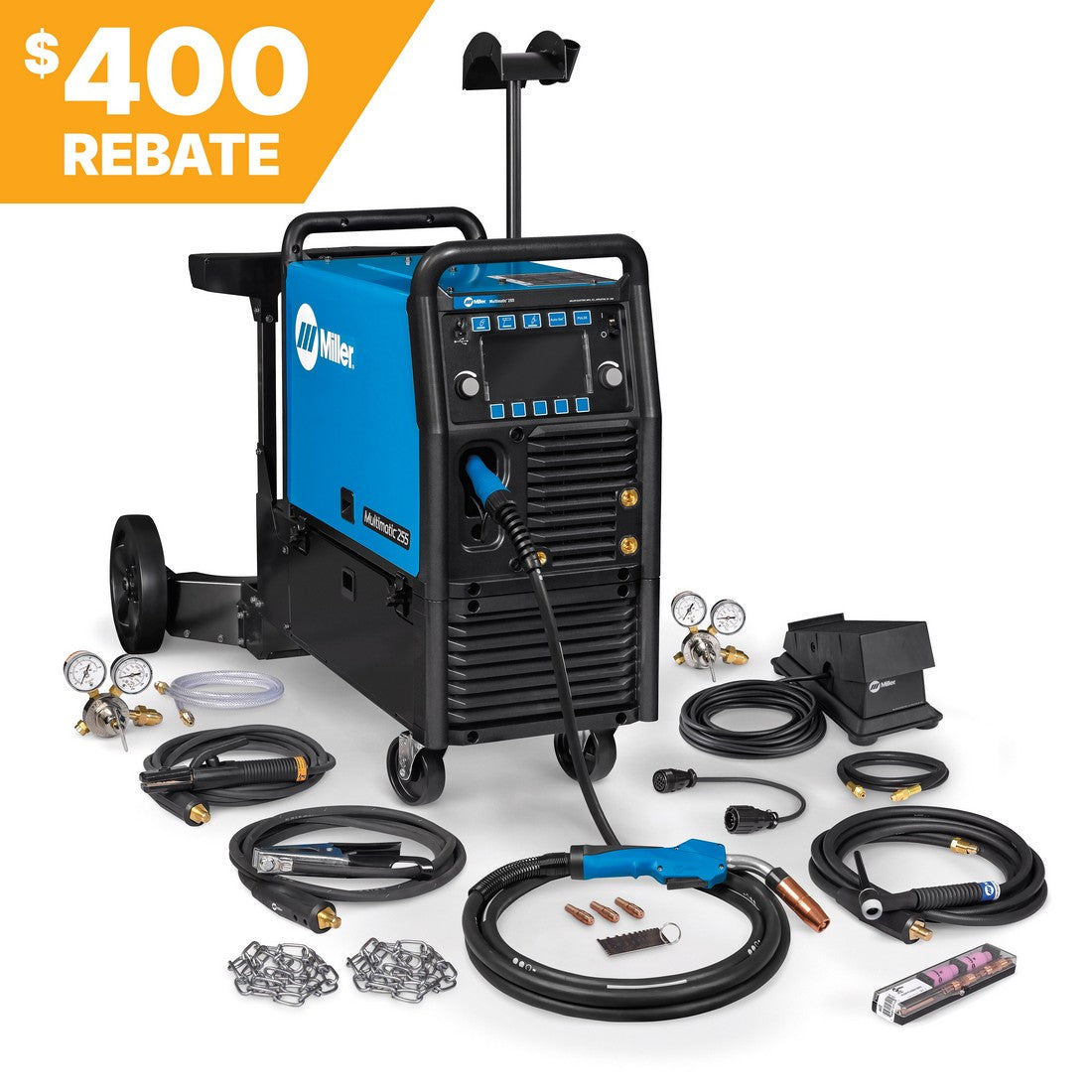 Miller Multimatic 255 Pulsed Multiprocess Welder w/Running Gear
