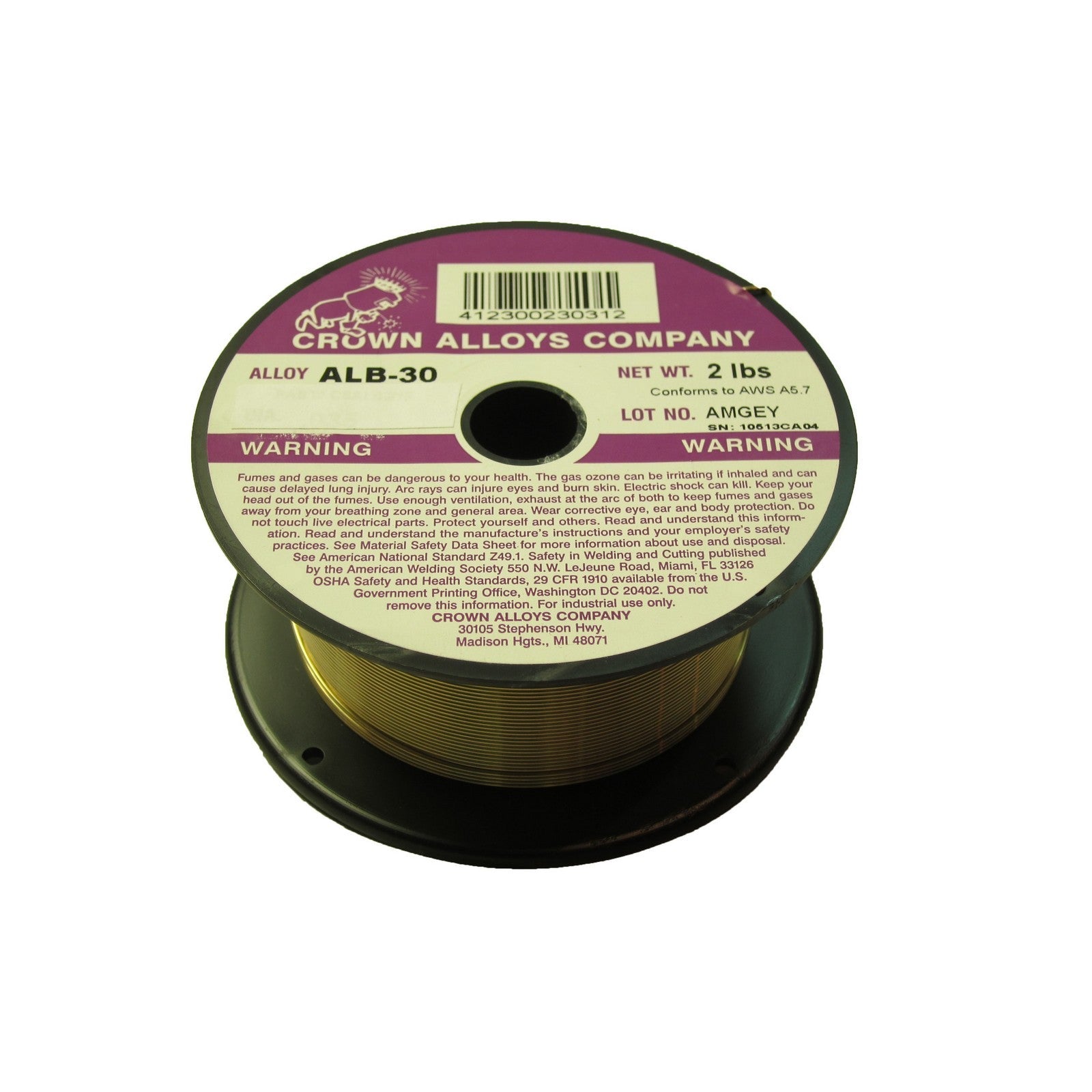 Crown Alloy .035 x 2# ALB-30 Aluminum-Bronze (ER CuAl-A2) MIG 2 lb SPOOL (CSALB2/1F)