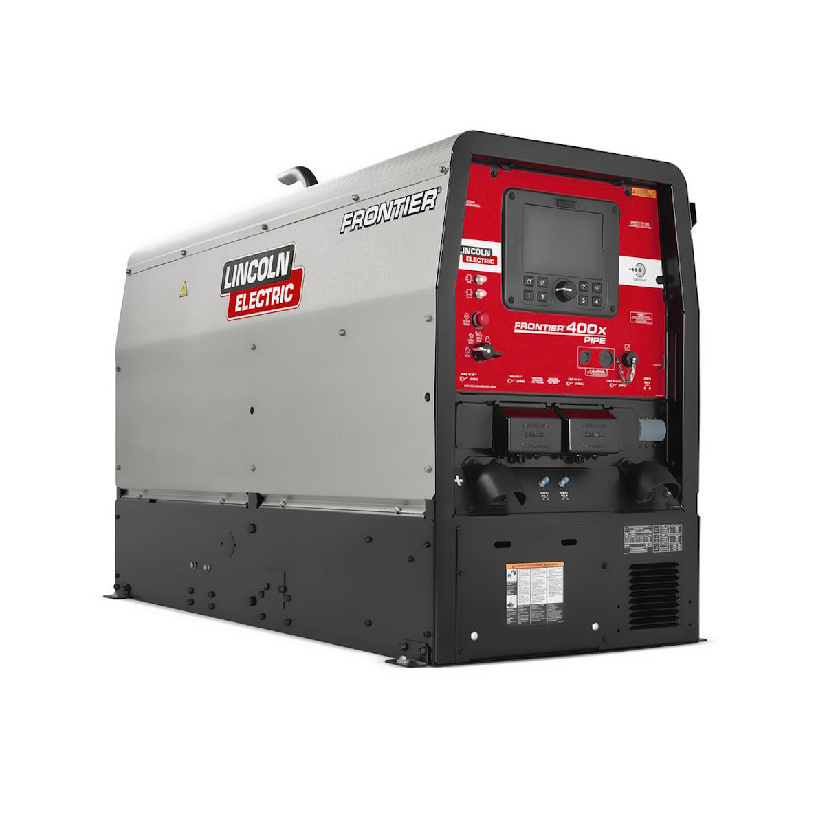 Lincoln Frontier 400X Pipe Diesel Engine Driven Welder, grey metallic chassis, red control panel.
