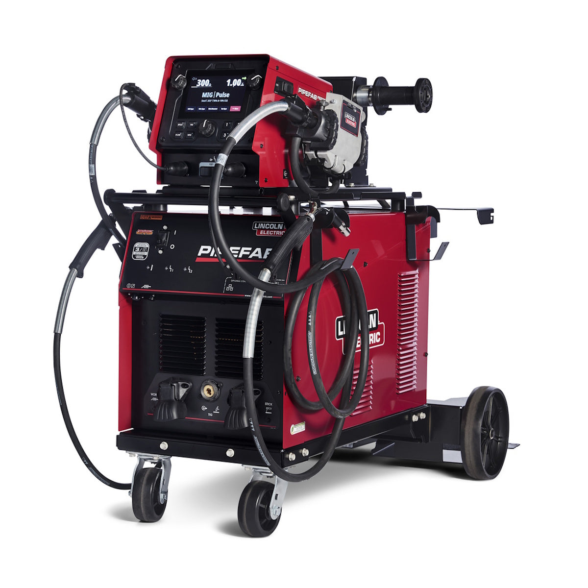 PIPEFAB K3734-1: Lincoln pipe welding system with hoses, control panels, and wheels.