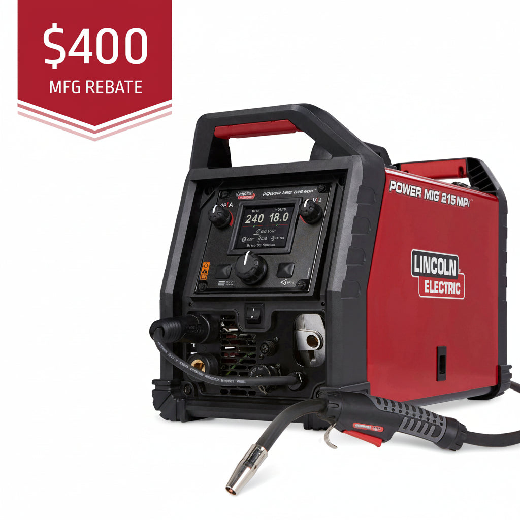 Lincoln Power MIG 215 MPi Multi-Process Welder K4876-1 with 400 rebate and free cover, as pictured.