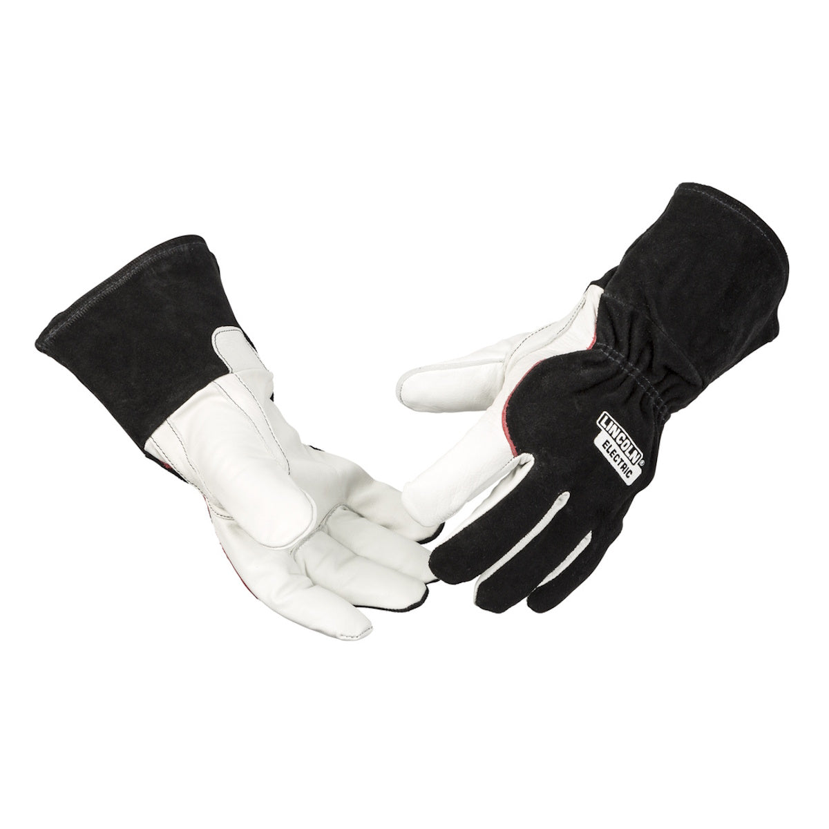 Lincoln Women’s DynaMIG Heavy Duty MIG Gloves K5472 feature black and white design, reinforced palms, and extended cuffs.