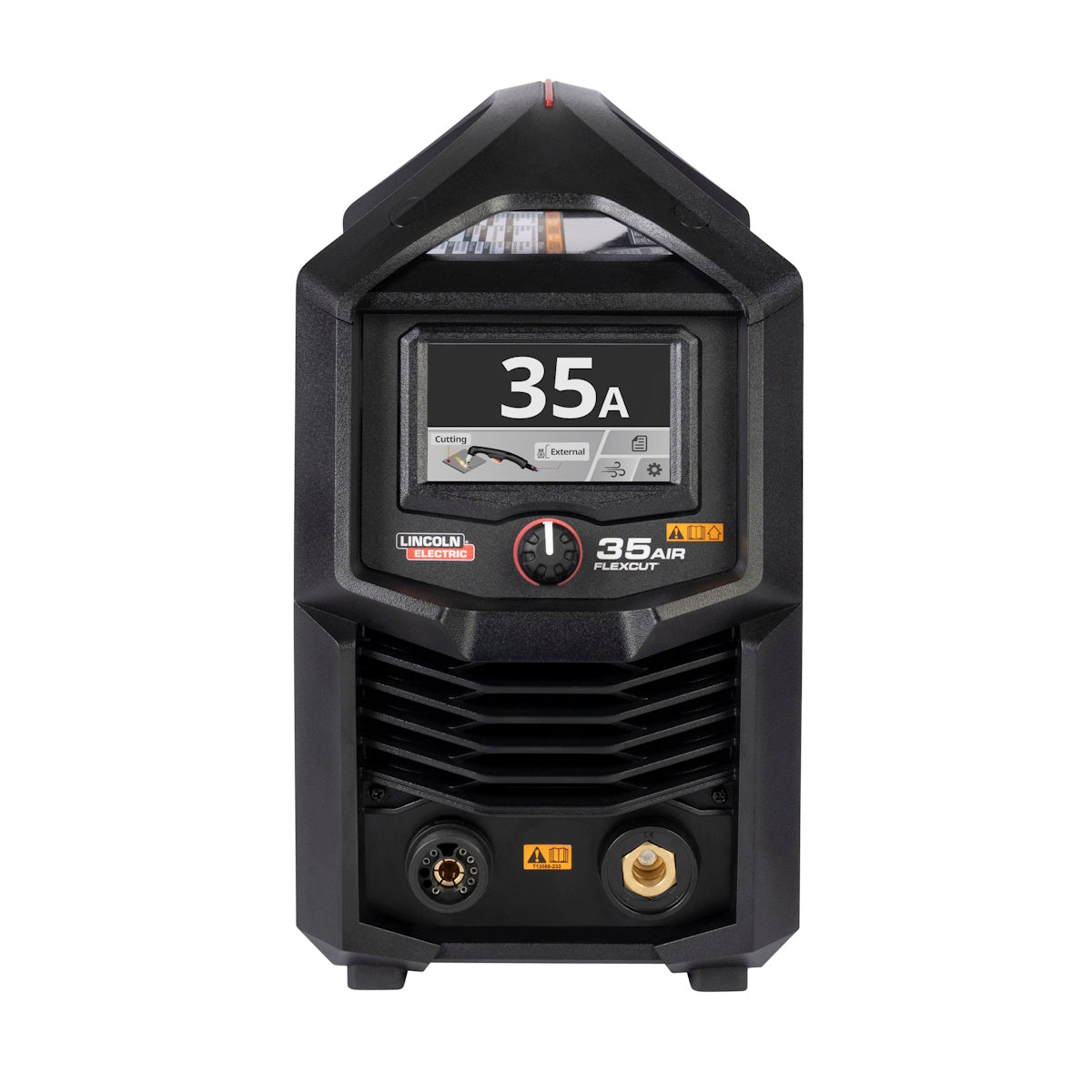Lincoln FlexCut 35 AIR Plasma Cutter K5822-H shown with 12.5 ft torch, digital display, and built-in air compressor.