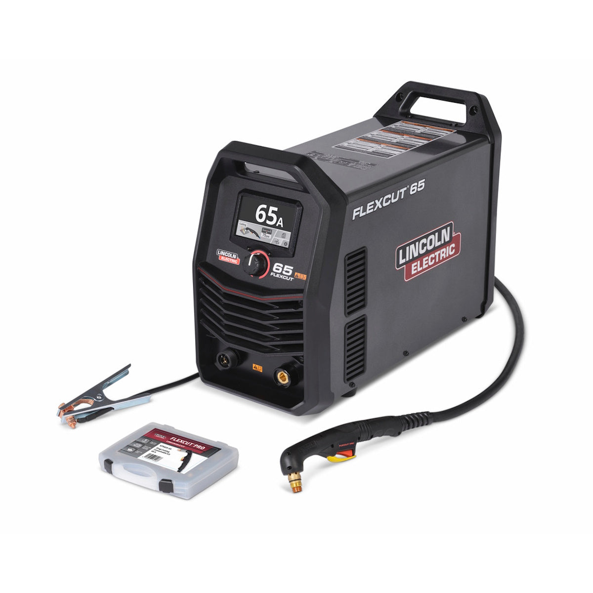 Lincoln FlexCut 65 Plasma Cutter K5825-H with 25 ft FlexConnect hand torch, cables, and carrying case.