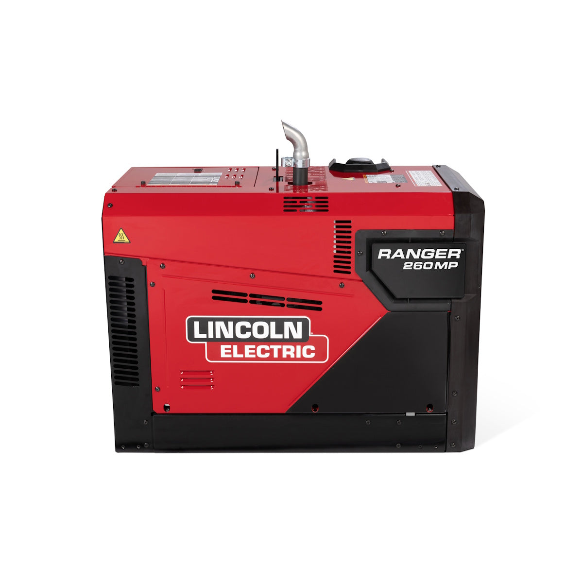Lincoln Ranger 260MP Engine Driven Welder K5937-1, red and black, side view on white background.