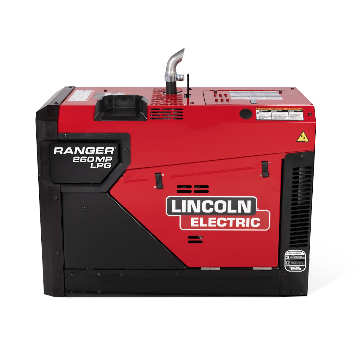 Lincoln Ranger 260MP LPG engine welder K5939-1, red with black details and top exhaust pipe.
