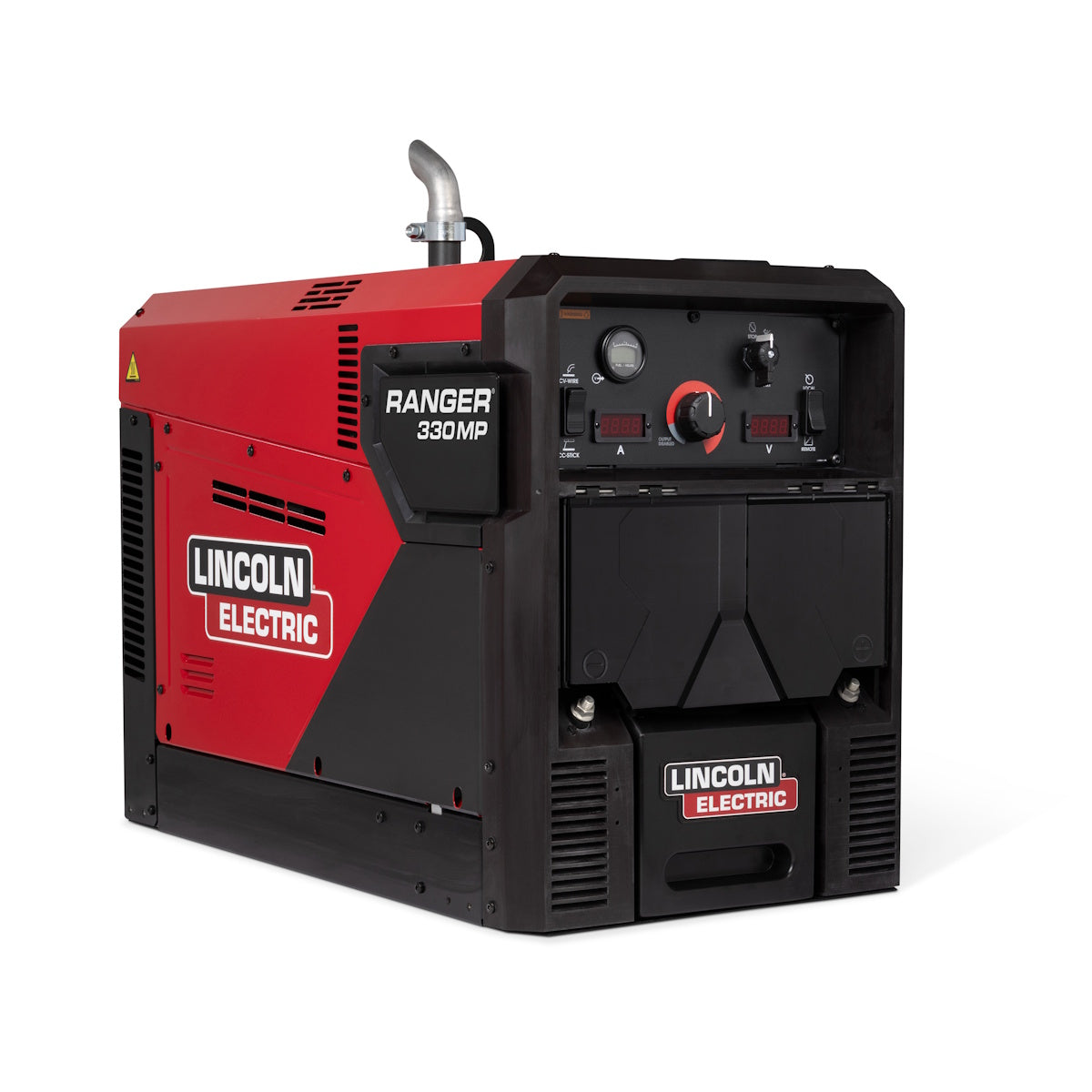 Lincoln Ranger 330MP engine welder K6005-1 by Lincoln, red/black, control panel and handle, shown on white background.