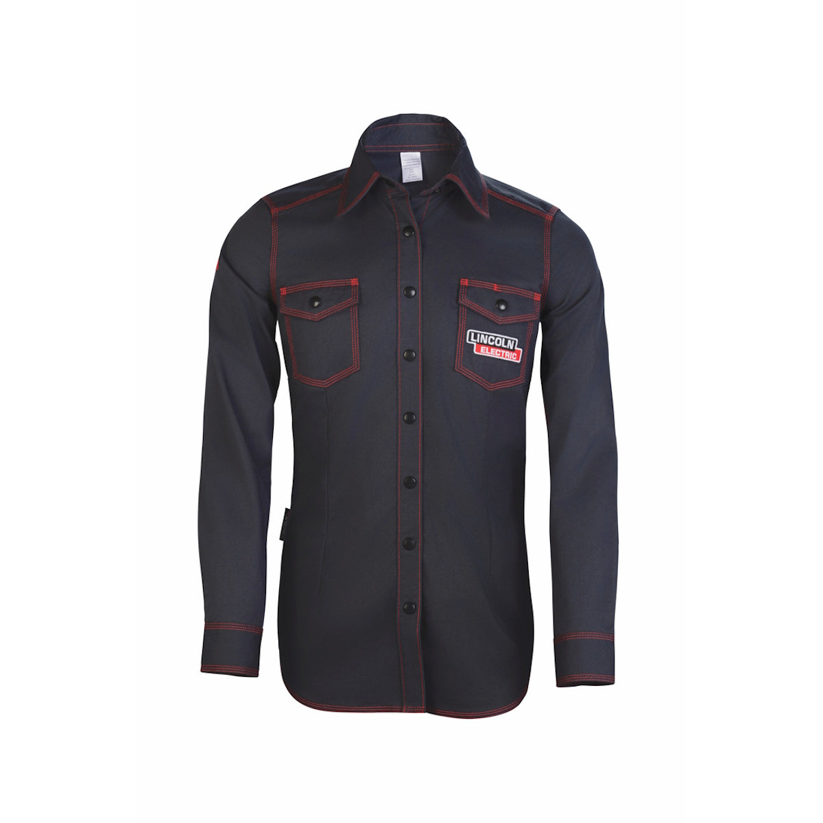 Lincoln Signature Series FR Black Work Shirt K6124 in black cotton with red contrast stitching and a chest pocket logo.