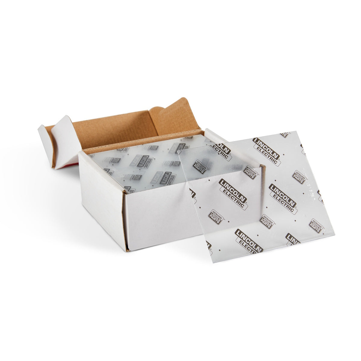 Lincoln KP4628-1 cover lens sheets in open white box, one sheet partly pulled out, displayed on a plain white background.