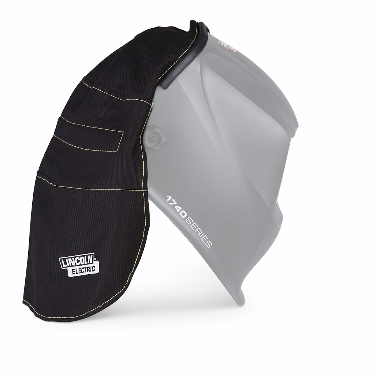 Lincoln Helmet Extended Headcover KP4789-1 in FR cotton, attached to a gray 1740 Series helmet, shown in side view.